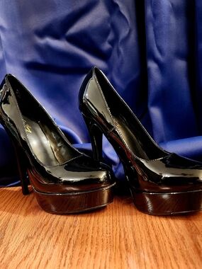 Black Patent Platform Pumps with High Stiletto Heel